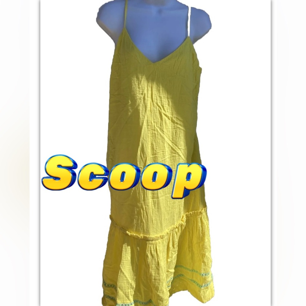 Womens Scoop Yellow Loose Summer Dress Ruffled Tie Back NWT L Large